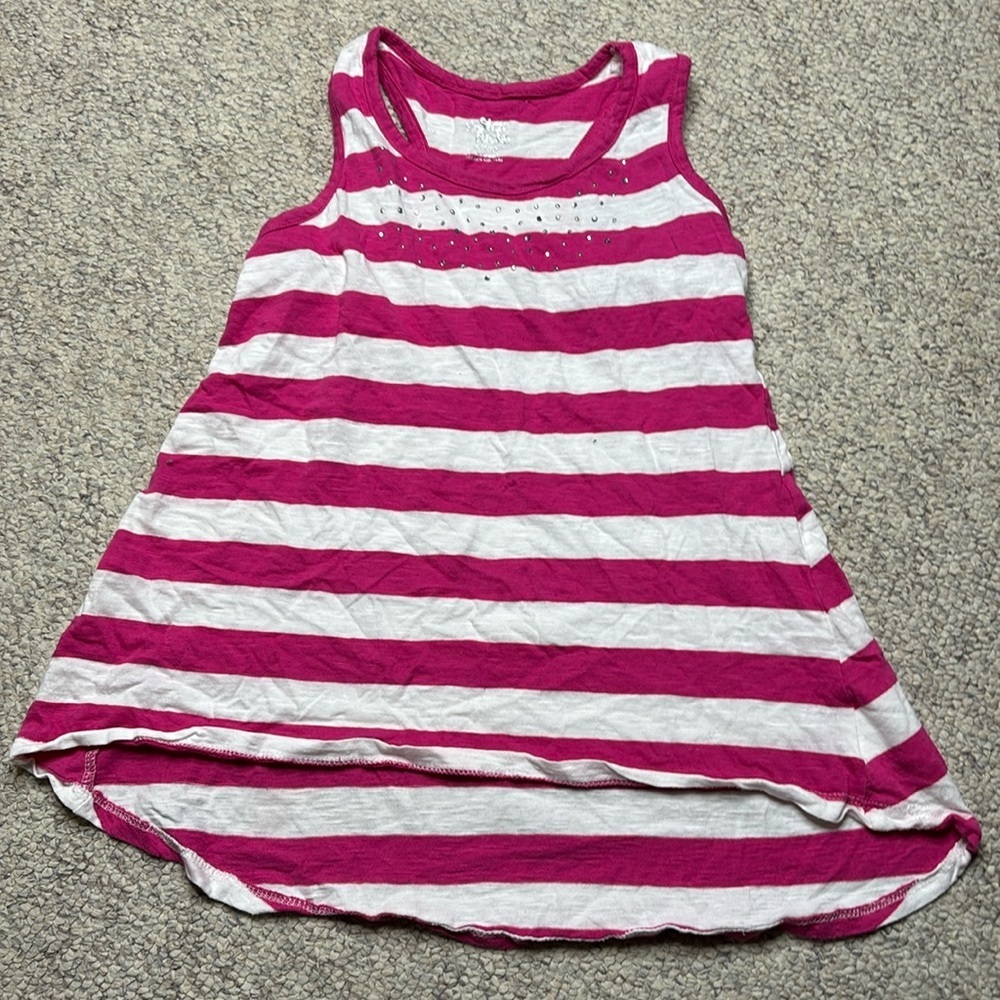 Star Ride Racer Back Pink & White Stripes Tee